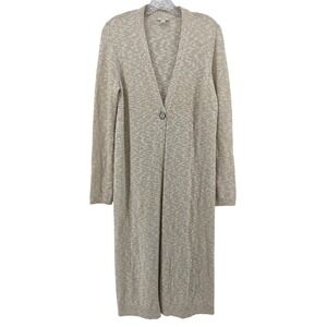 Pure Jill Longline Duster Cardigan Small Beige Neutral Coastal Cotton Blend